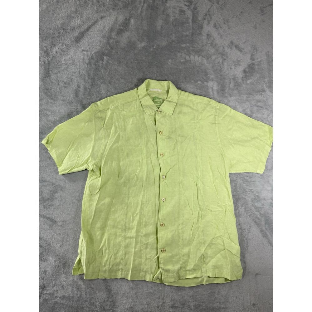 Tommy Bahama Shirt Mens XL Green Linen‎ Short Sleeve Button Up